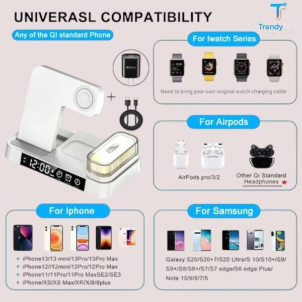 A37 – 4 in 1 Foldable Wireless Charging Station with Clock, Night Light & Qi Compatibility - Image 3