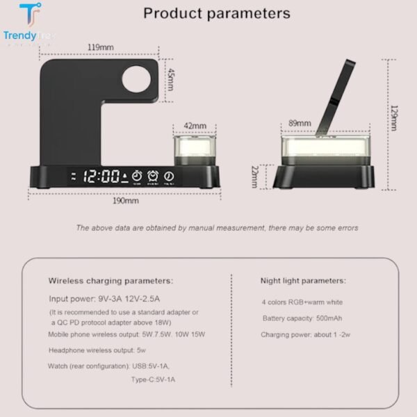 A37 – 4 in 1 Foldable Wireless Charging Station with Clock, Night Light & Qi Compatibility - Image 4