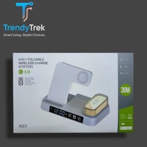 A37 – 4 in 1 Foldable Wireless Charging Station with Clock, Night Light & Qi Compatibility