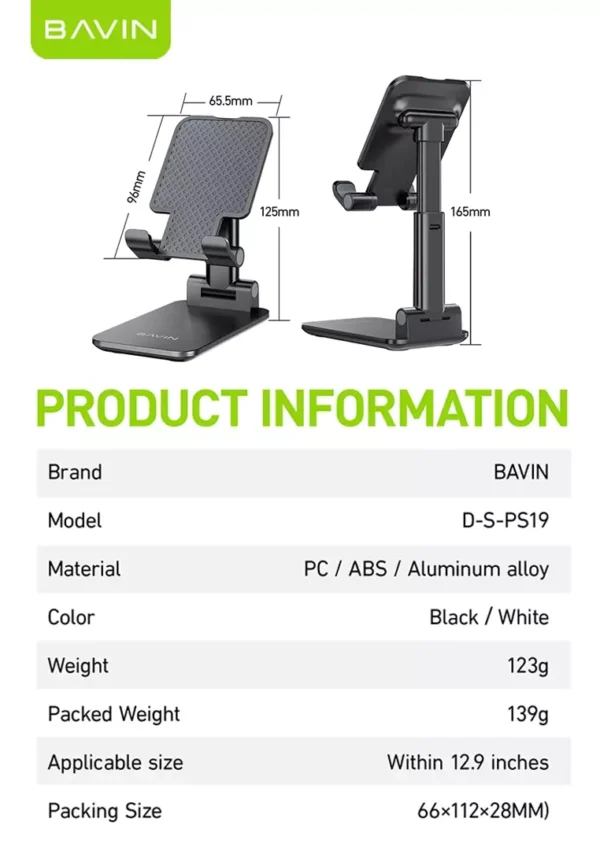 Bavin Folding Desktop Phone Stand (PS19) – Black - Image 3