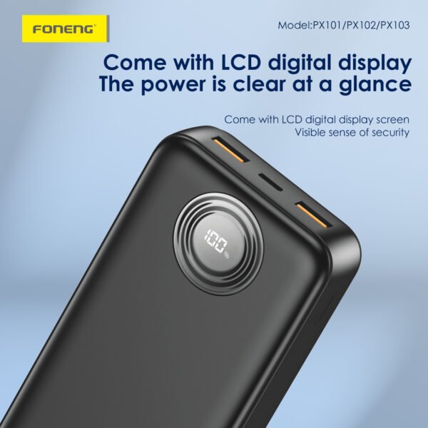 Foneng PX101 – 10000mAh Fast-Charge Power Bank with LCD Display (22.5W, 3 Outputs) - Image 4