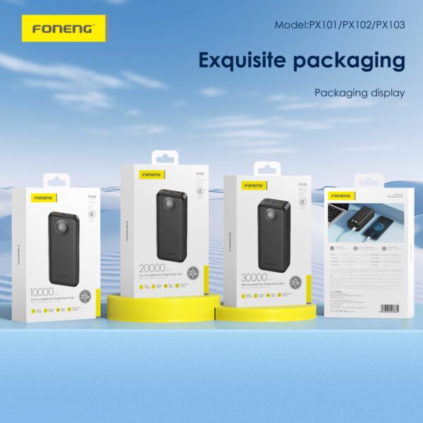 Foneng PX101 – 10000mAh Fast-Charge Power Bank with LCD Display (22.5W, 3 Outputs) - Image 6