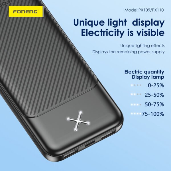 Foneng PX110 – 20000mAh Dual-Port Power Bank (2× USB-A, 5V/2.1A, Flight-Approved) - Image 3