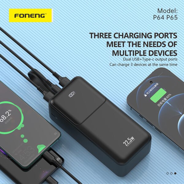 Foneng P64 40000mAh Fast Charging Power Bank – Black - Image 5
