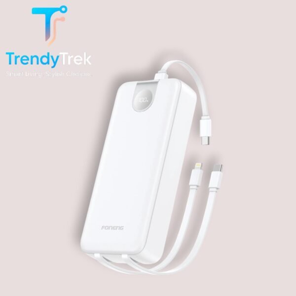 Foneng PX107 – 20000mAh Power Bank with 3 Built‑in Cables & LCD Display (22.5W PD) - Image 2