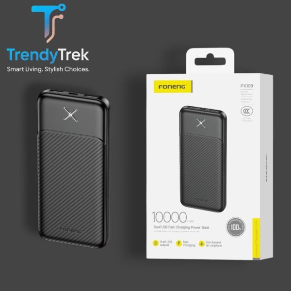 Foneng PX109 – 10000mAh Dual-Port Power Bank (2× USB, 5V/2.1A)