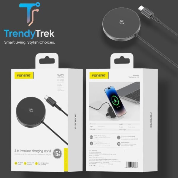 FONENG W03 2-in-1 Wireless Charging Stand – 15W