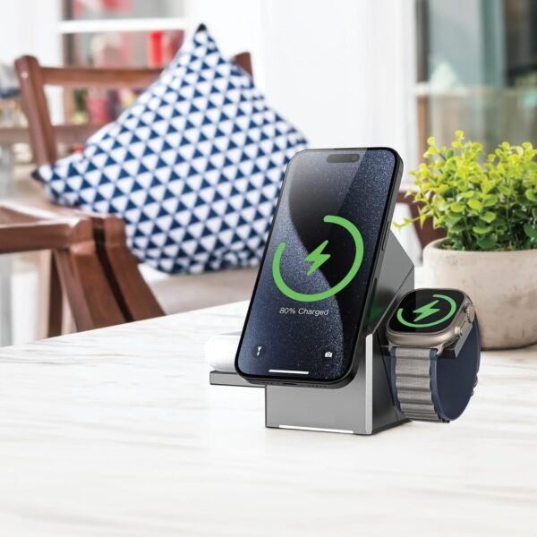 Green Lion Power Trio 3 in 1 Wireless Charger - Silver - Image 3