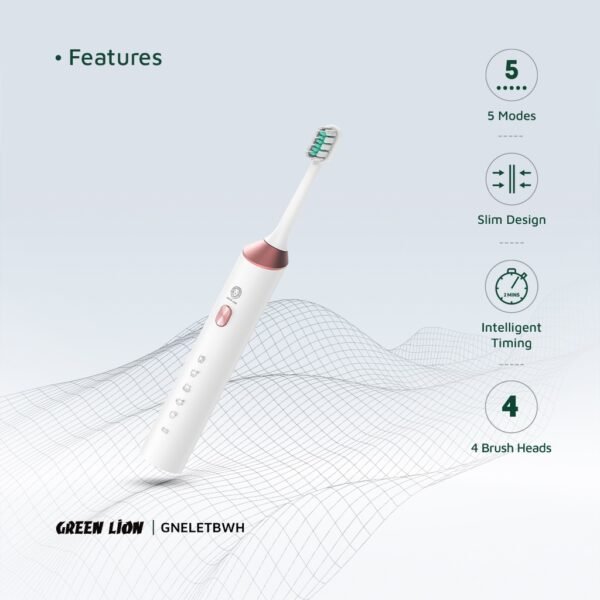 Green Lion Electric Toothbrush – Rechargeable, 4 Brush Heads - Image 6