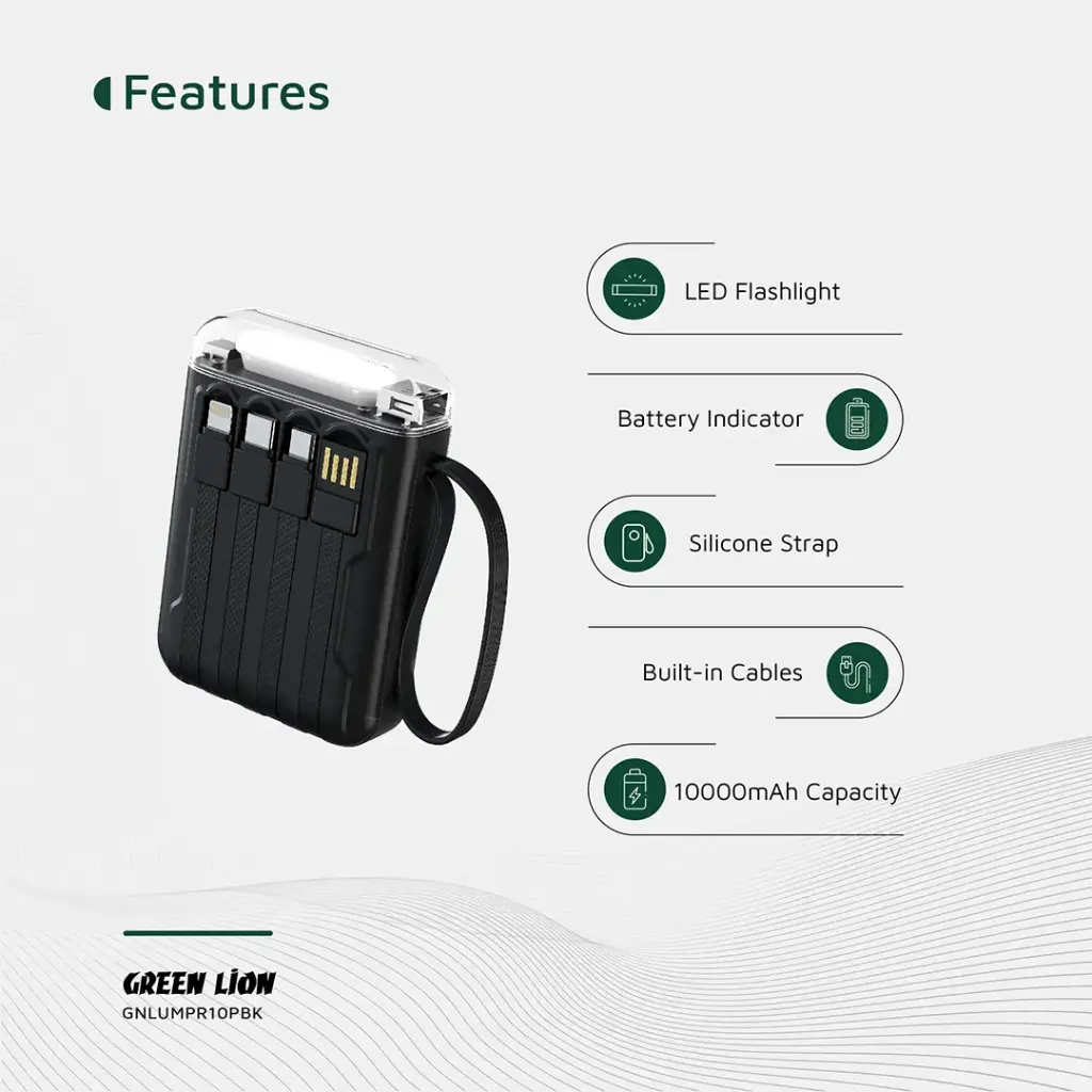 Green Lion Luma Pro 10000mAh Power Bank – Black - Image 2
