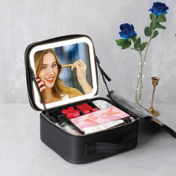 Green Lion Makeup Organizer with Lighted Mirror – Black - Image 3