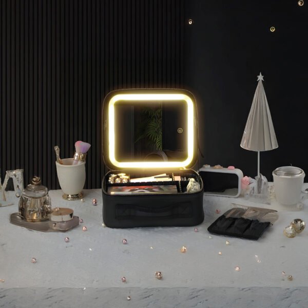 Green Lion Makeup Organizer with Lighted Mirror – Black - Image 4