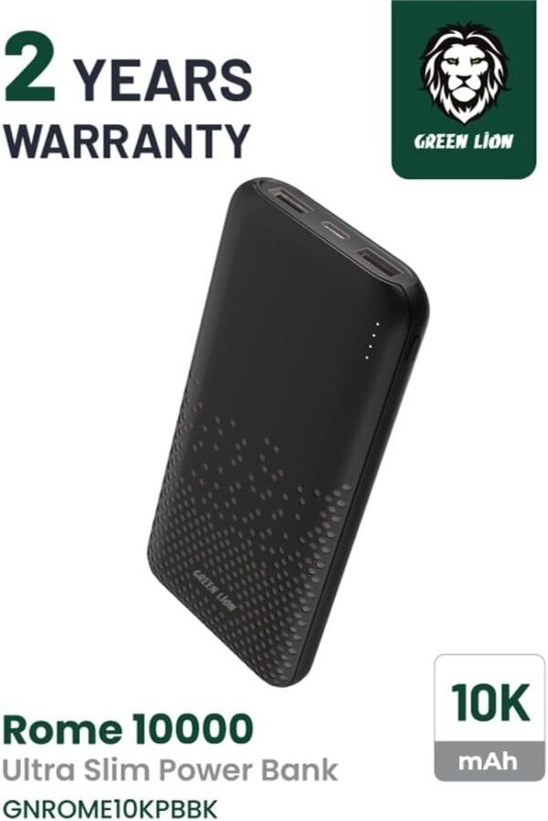Green Lion Rome Ultra Slim – 10000mAh Power Bank (Dual USB-A, USB-C & Micro Inputs, 20W Fast Charge) - Image 3