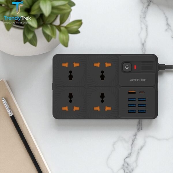 Green Lion UK Power Socket 7 USB-A Port & 1 PD Port – Black - Image 4