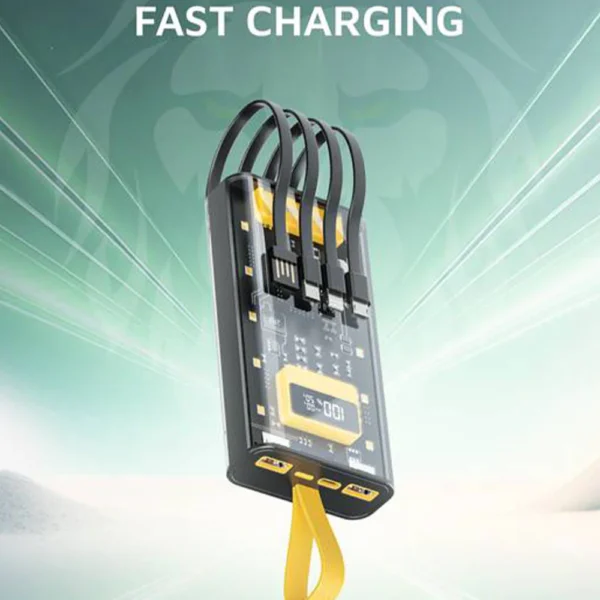 Green Lion Transparent Pro – 10000mAh Power Bank with Built-in Cables & 20W PD Fast Charging - Image 3