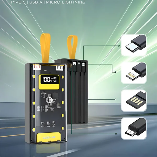 Green Lion Transparent Pro – 10000mAh Power Bank with Built-in Cables & 20W PD Fast Charging - Image 4