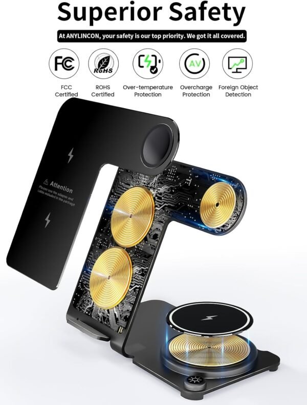 Y18 – 3 in 1 Aluminum Wireless Charging Station – Fast Charging 15W - Image 2