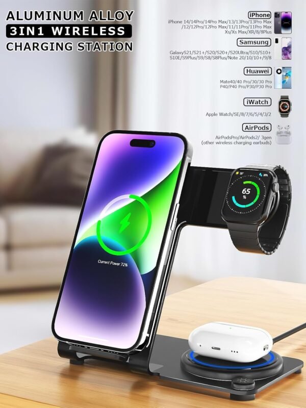Y18 – 3 in 1 Aluminum Wireless Charging Station – Fast Charging 15W - Image 7