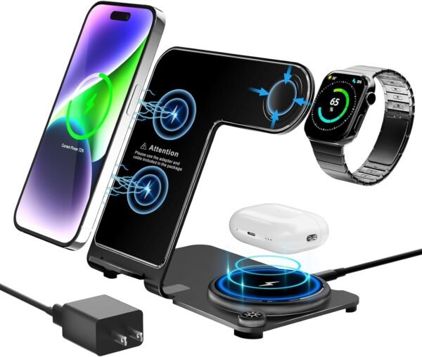 Y18 – 3 in 1 Aluminum Wireless Charging Station – Fast Charging 15W - Image 3