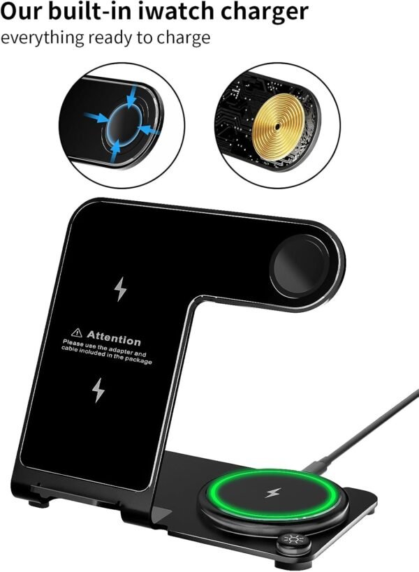 Y18 – 3 in 1 Aluminum Wireless Charging Station – Fast Charging 15W - Image 4