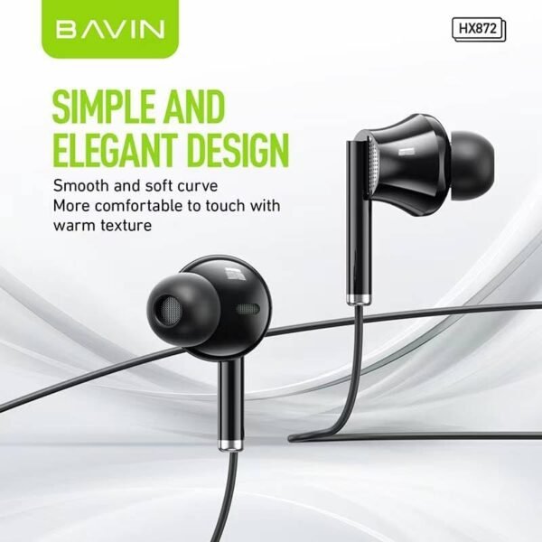 Bavin HX872 Type-C Hi-Res Stereo Earphones – Black - Image 3