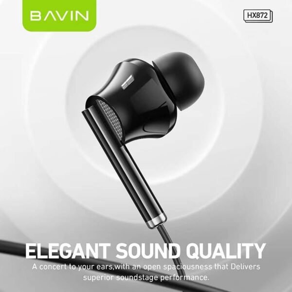 Bavin HX872 Type-C Hi-Res Stereo Earphones – Black - Image 2