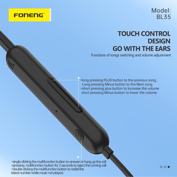 Foneng BL35 Wireless Magnetic Sports Earphones – Black - Image 4