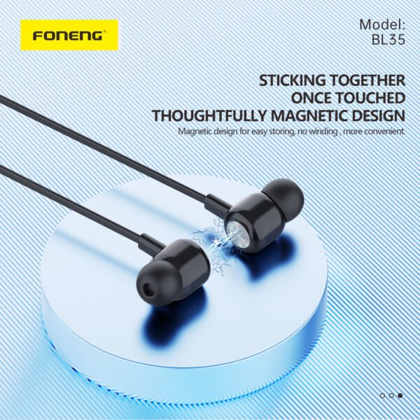 Foneng BL35 Wireless Magnetic Sports Earphones – Black - Image 5