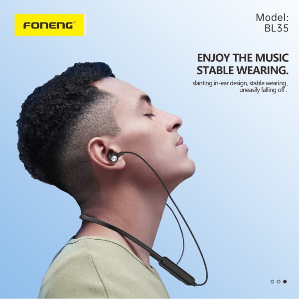 Foneng BL35 Wireless Magnetic Sports Earphones – Black - Image 6