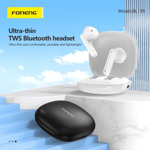 Foneng Ultra-Thin Bluetooth Earphone BL135 – White - Image 5