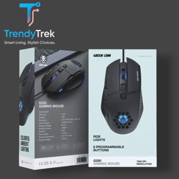 Green Lion G250 Gaming Mouse – 7200 DPI, RGB Lights, 8 Buttons