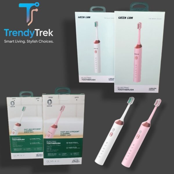 Green Lion Electric Toothbrush – Rechargeable, 4 Brush Heads