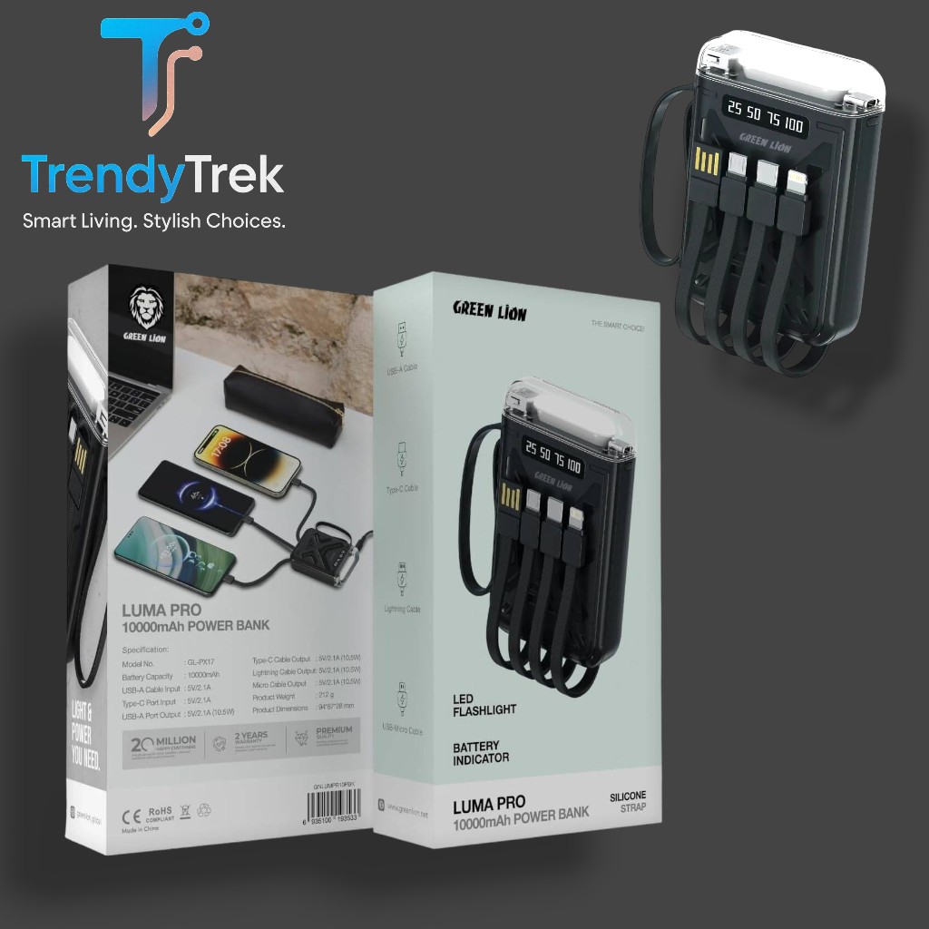 Green Lion Luma Pro 10000mAh Power Bank – Black