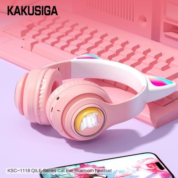 Kakusiga Cat Ear Wireless Headphones – Pink - Image 4