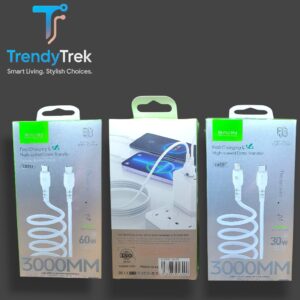 Bavin CB351 Thick Wire Fast Charging Data Cable – 3m, 30W USB-C to Lightning / 60W USB-C to USB-C