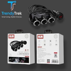 Earldom ET-CS1 In-Car Socket – 3 Sockets with On/Off Switch & Dual USB Charging Ports