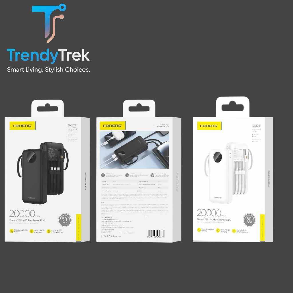 Foneng DX102 20000 mAh Power Bank with 4 Built-in Cables (2A)