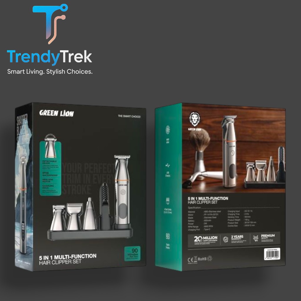 Green Lion 5 in 1 Multi-Function Hair Clipper Set – Black (600mAh)
