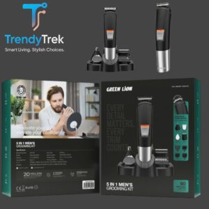 Green Lion 5-in-1 Men’s Grooming Kit – Black with LED Display
