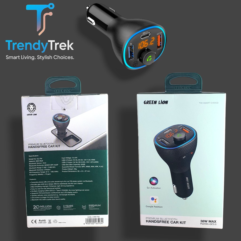 Green Lion Premium Bluetooth Handsfree Car Kit (GL-FM)