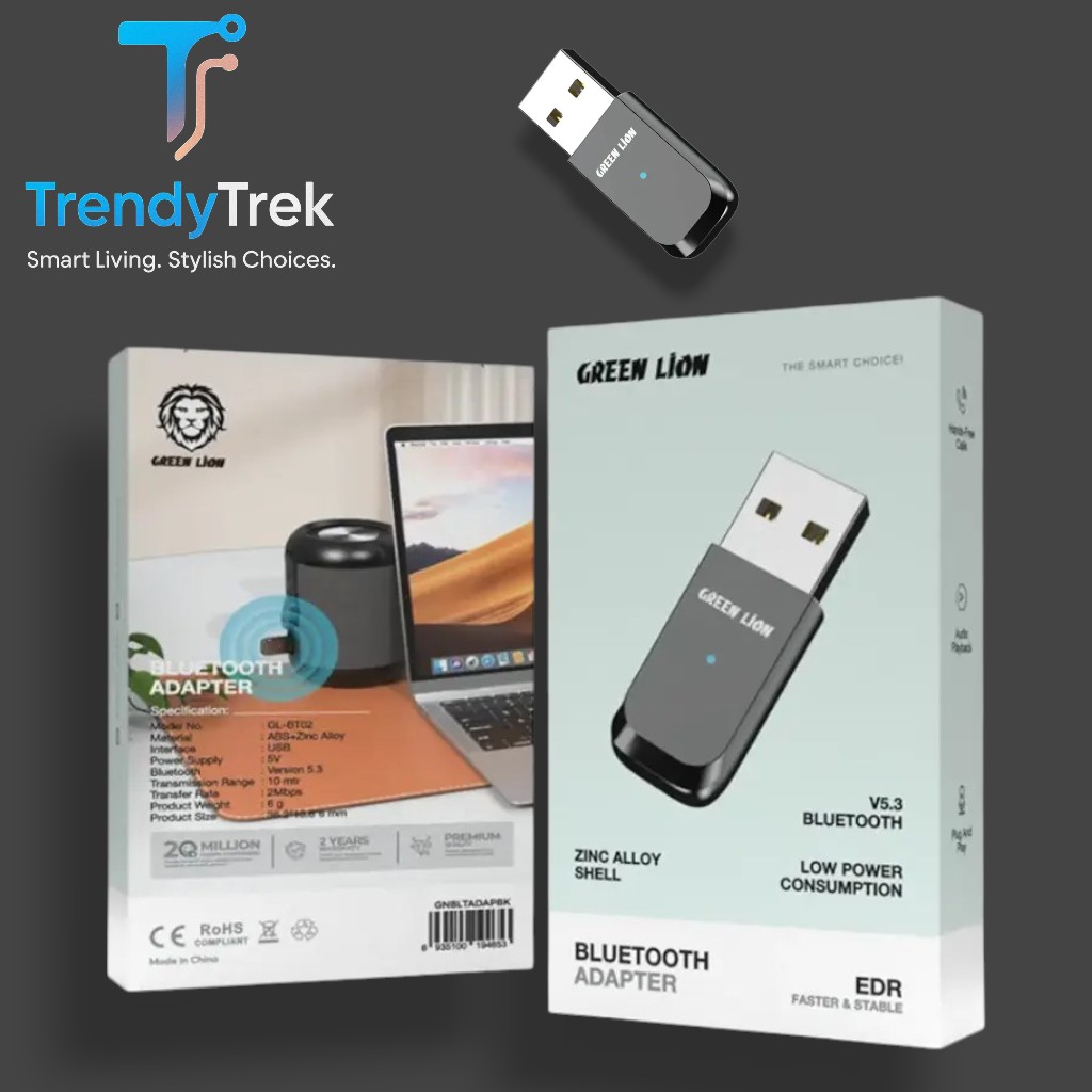 Green Lion Zinc Alloy Bluetooth Adapter – Black (V5.3 USB)