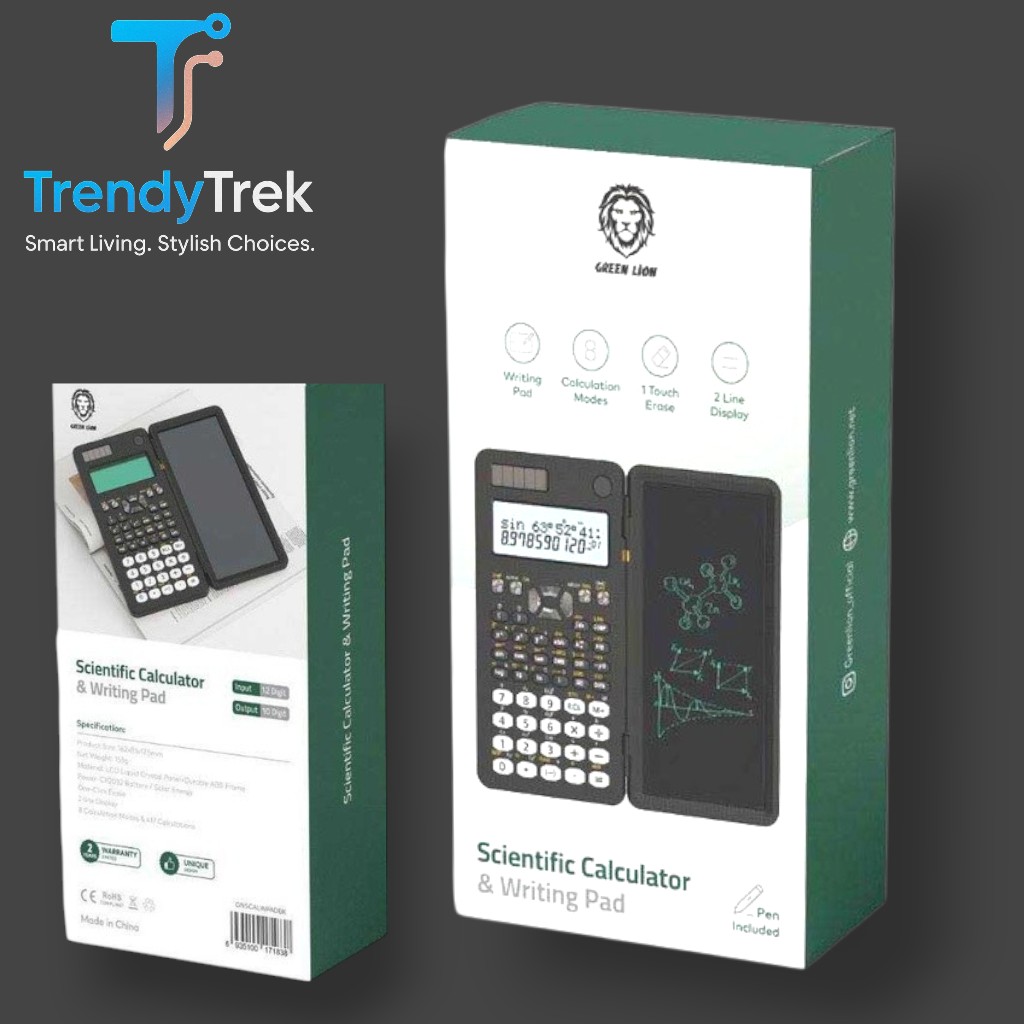 Green Lion Scientific Calculator with Writing Pad & Stylus – Dual Power