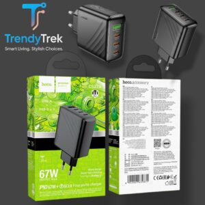 Hoco CS27A PD67W Four-Port Charger – 3×USB-C + 1×USB-A, EU Plug, Black