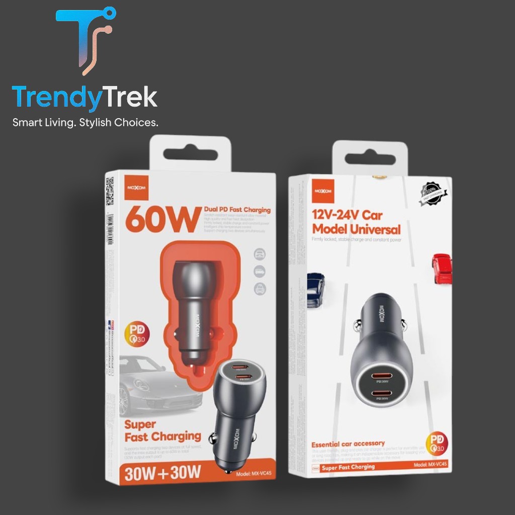 MOXOM 60W Dual PD Fast Car Charger (Model: MX-VC45)