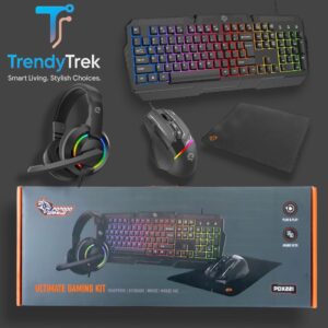 Porodo Gaming 4 in 1 Combo with Keyboard, Headphone, Mouse and Mouse Pad – Black (PDX221)