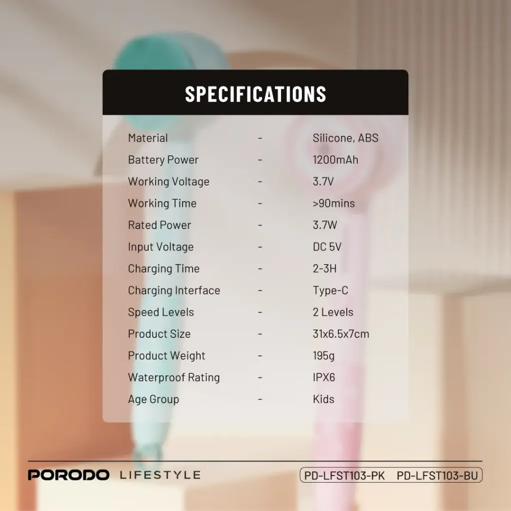 Porodo Kids Electric Bath Brush (3-in-1 Soft Cleanser) – Pink or Blue - Image 8