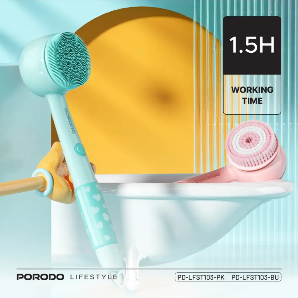 Porodo Kids Electric Bath Brush (3-in-1 Soft Cleanser) – Pink or Blue - Image 4
