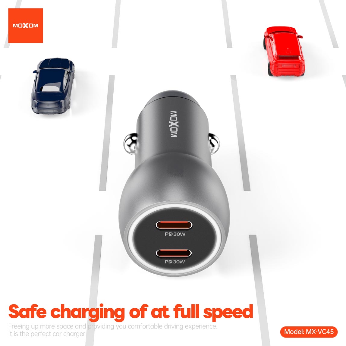 MOXOM 60W Dual PD Fast Car Charger (Model: MX-VC45) - Image 3