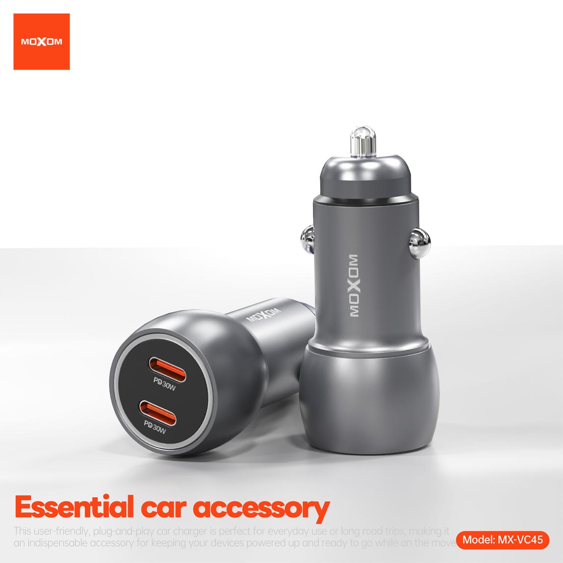 MOXOM 60W Dual PD Fast Car Charger (Model: MX-VC45) - Image 2