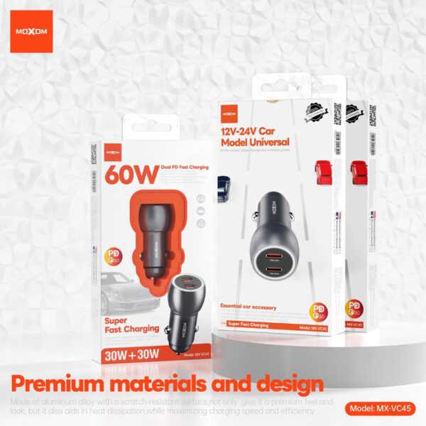 MOXOM 60W Dual PD Fast Car Charger (Model: MX-VC45) - Image 4